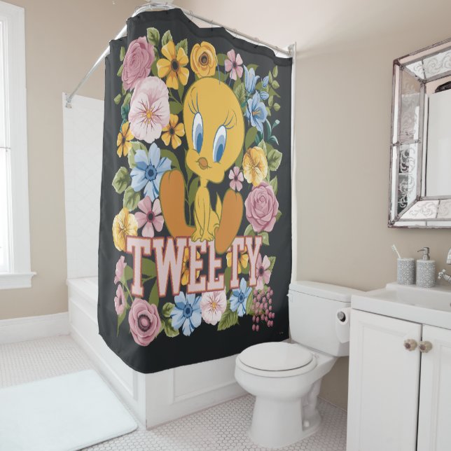 Rideaux De Douche TWEETY™ Broderie Florale Graphique (En situation)