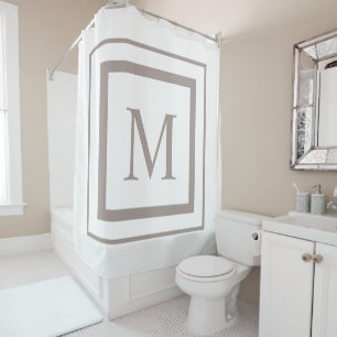 Rideaux De Douche Twilight taupe et blanc carré bordure monogramme