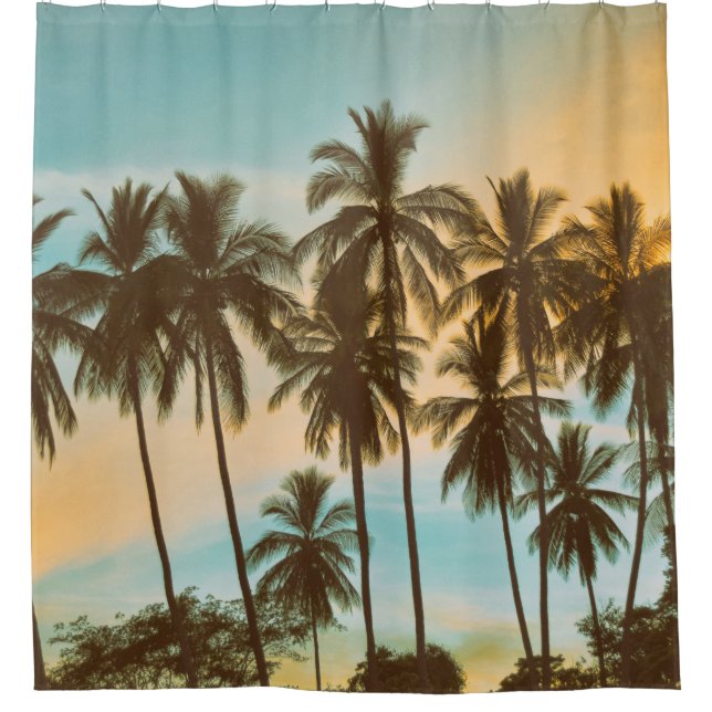 Rideaux De Douche Twilight Tropical : Cocout Palm Silhouette (Devant)