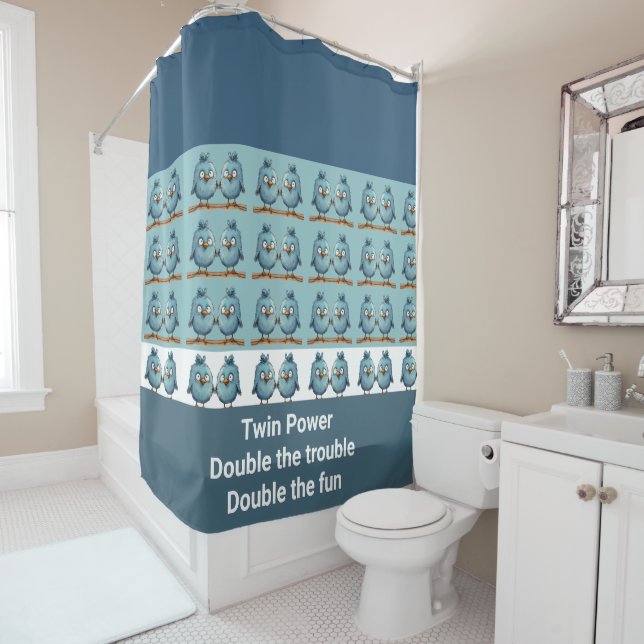 Rideaux De Douche Twin Whimsical Birds Blue (En situation)