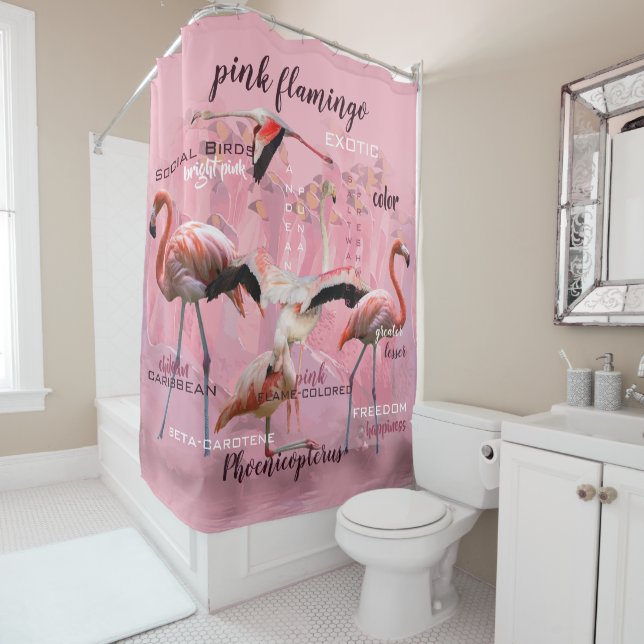Rideaux De Douche Typographe rose Flamingo | Customized (En situation)