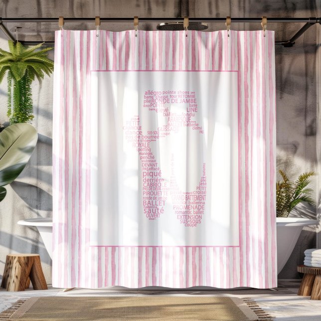 Rideaux De Douche Typographie de chaussure de ballet rose (Créateur téléchargé)
