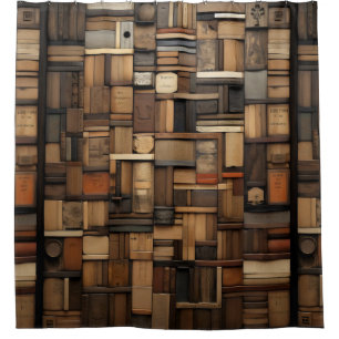 Rideaux De Douche Typographie en bois et collage d'art