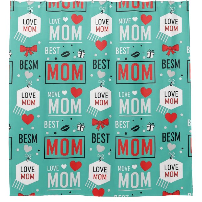 Rideaux De Douche Typographie MODERNE MAMAN motif Pop Turquoise (Devant)