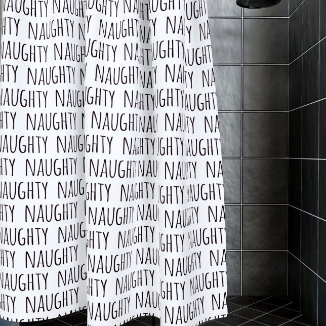 Rideaux De Douche Typographie noir et blanc Motif Funny Naughty (Naughty shower curtain for naughty showers)