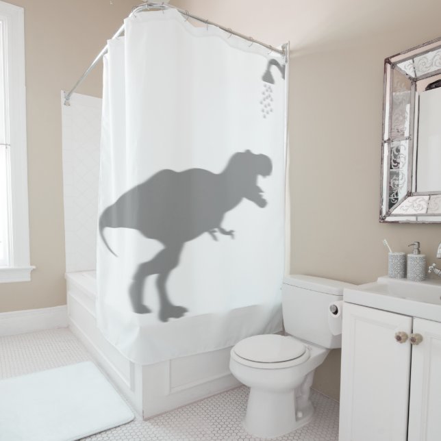 Rideaux De Douche Tyrannosaurus Dinosaure Silhouette Ombre Derrière (En situation)