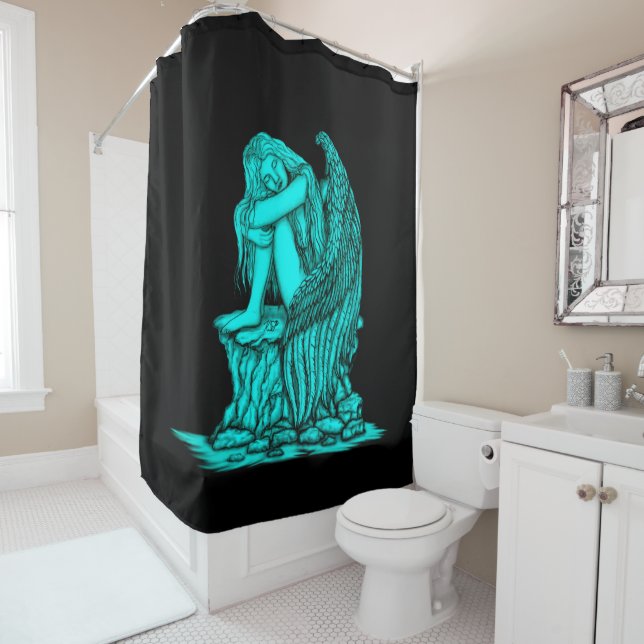 Rideaux De Douche Un ange endormi sur la pierre (En situation)