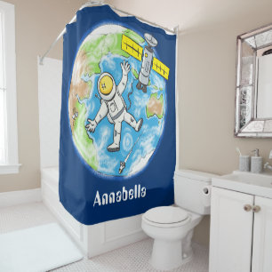 Rideaux De Douche Un astronaute amusant dans l'espace et la bande de