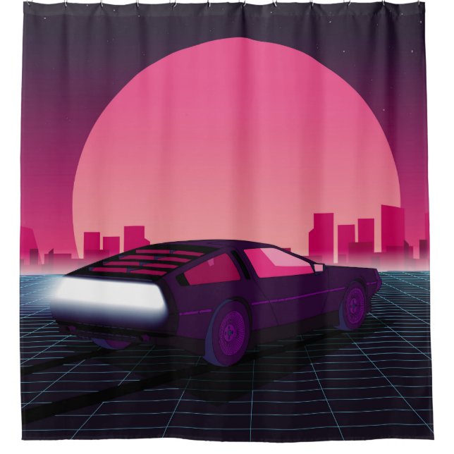 Rideaux De Douche Un avenir rétro. arrière - plan sci-fi style année (Devant)