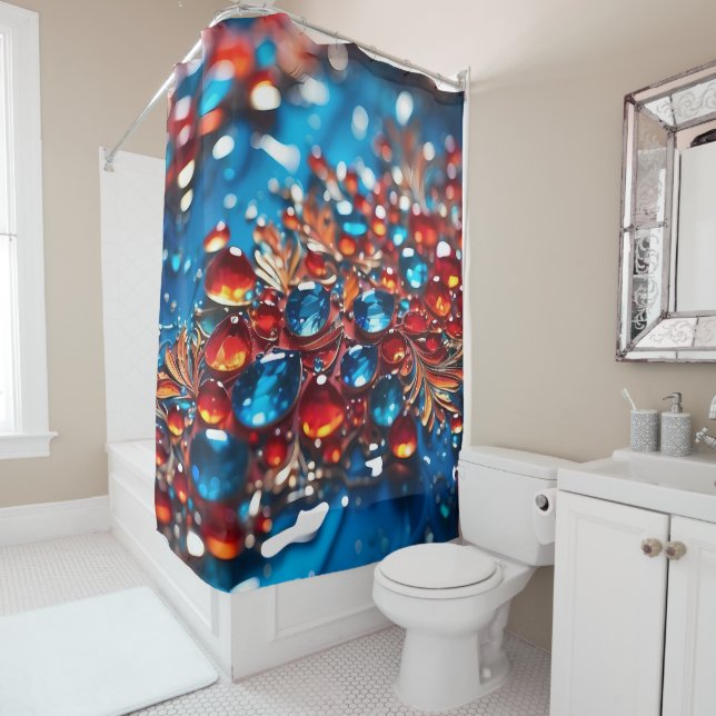Rideaux De Douche Un bijou bleu avec Gold Design (En situation)