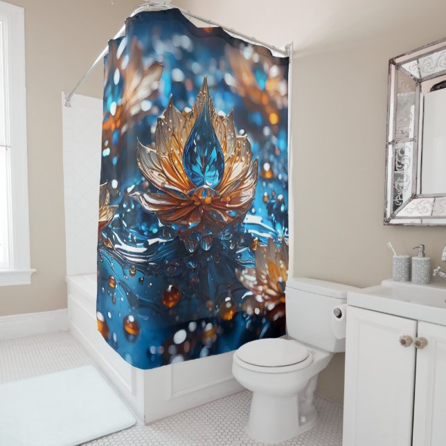 Rideaux De Douche Un bijou bleu avec Gold Design (En situation)