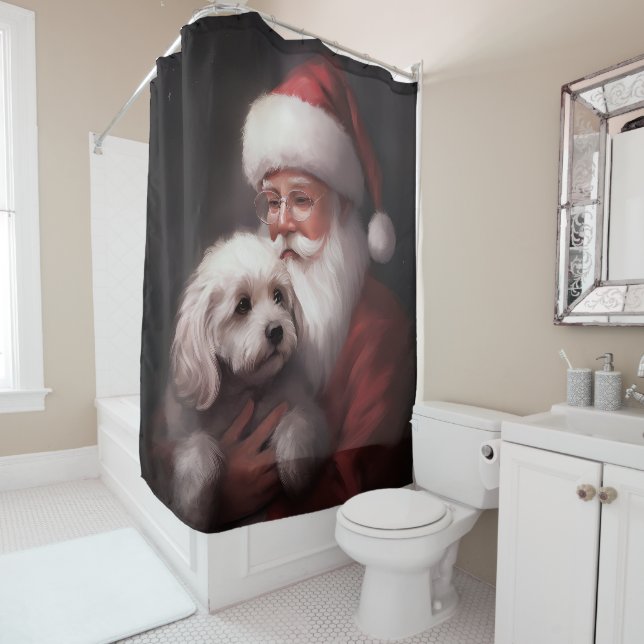 Rideaux De Douche Un caniche au Père Noël Festif (En situation)