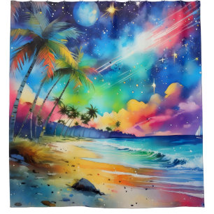 Rideaux De Douche Un crépuscule sur la côte aquarelle art