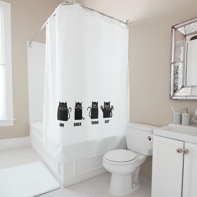 Rideaux De Douche un deux trois cat drôle pun rose griffes whiskies (En situation)