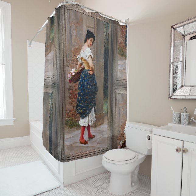 Rideaux De Douche Un homme avec un panier de Roses par Eugen von Bla (En situation)