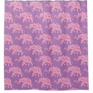 Rideaux De Douche Un mignon éléphant dans les coeurs roses