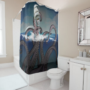 Rideaux De Douche Un monstre de la mer de Kraken attaque un navire e