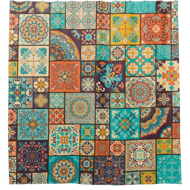 Rideaux De Douche Un motif en tuiles arabes et islamiques. (Devant)