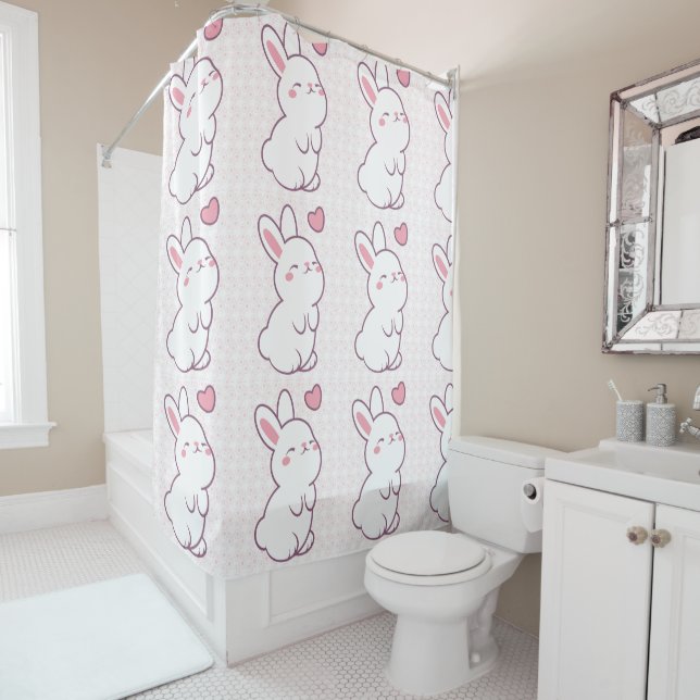 Rideaux De Douche Un petit lapin fait de sentiments (En situation)