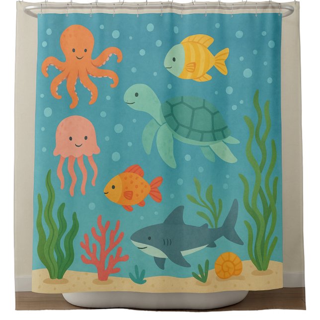 Rideaux De Douche Underwater Adventure | Cute Sea Creatures Shower C (Devant)