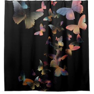 Rideaux De Douche Une averse de papillons - Pastel Rainbow sur Black