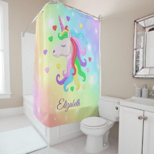 Rideaux De Douche Unicorn Pony Rainbow Stars Pastel Girly Magie