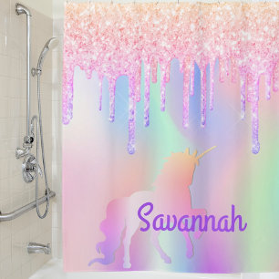 Rideaux De Douche Unicorn rose parties scintillant arc-en-ciel rose