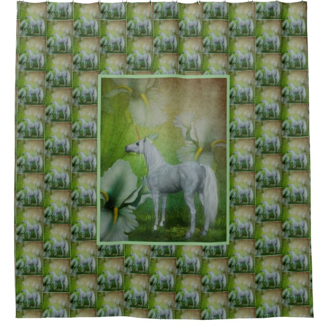 Rideaux De Douche Unicorne Et Fleurs Lys (Devant)