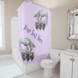 Rideaux De Douche Unicorne Et Papillons Imaginaire Personnalisé