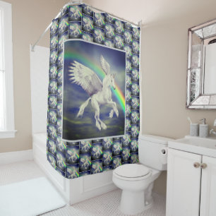 Rideaux De Douche Unicorne volant au-dessus de Rainbow Animal Art