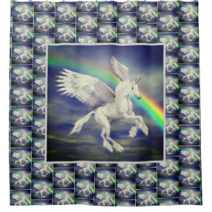 Rideaux De Douche Unicorne volant au-dessus de Rainbow Animal Art