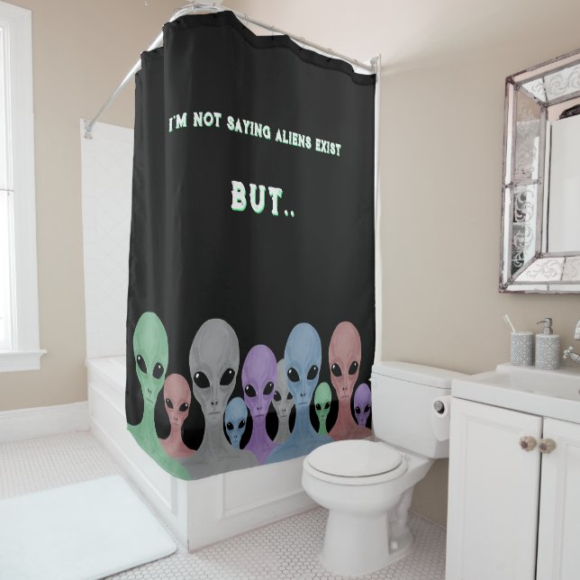 Rideaux De Douche Unique Hand Drawn Multi Coloured Aliens  (En situation)