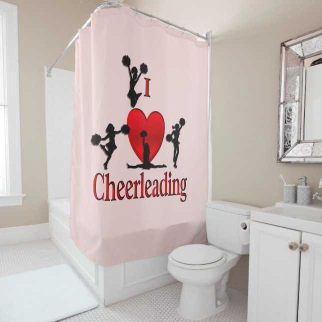 Rideaux De Douche Unique I Heart Cheerleader rose (En situation)