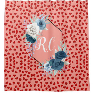 Rideaux De Douche unique Red hearts on pink and pattern Custom
