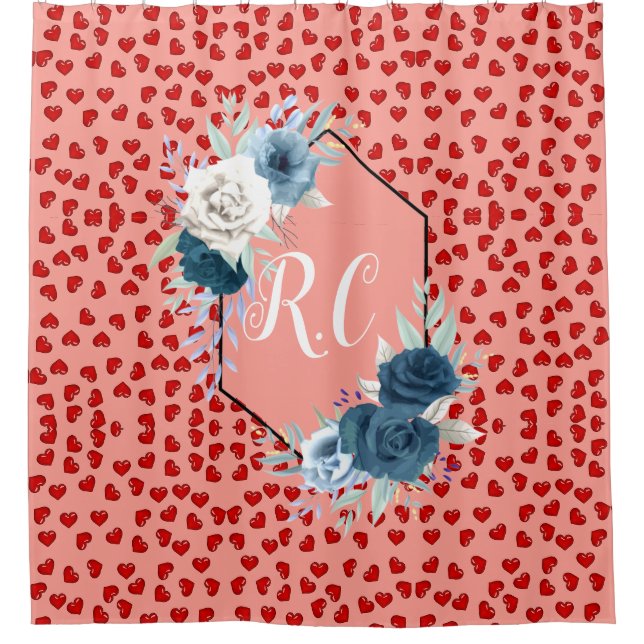 Rideaux De Douche unique Red hearts on pink and pattern Custom (Devant)