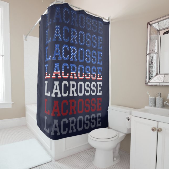 Rideaux De Douche USA Repeating Text - Lacrosse USA American Flag (En situation)