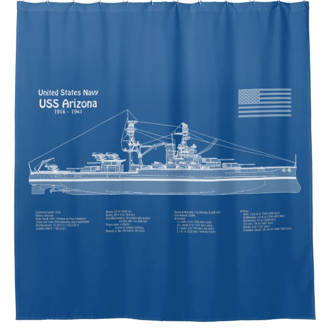 Rideaux De Douche USS Arizona - Plan de plan d'expédition ABD (Devant)