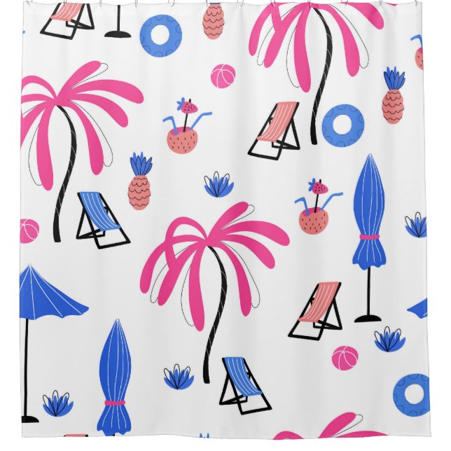 Rideaux De Douche Vacances d'été : Palm Trees Ananas Motif (Devant)
