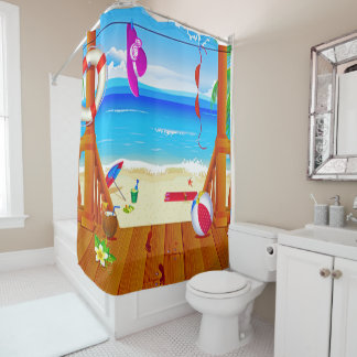 Rideaux De Douche vacances d'oceanview d'île de paradis de maison de