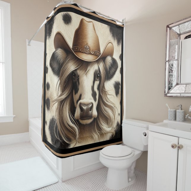Rideaux De Douche Vachère Blonde de Campagne Drôle (En situation)