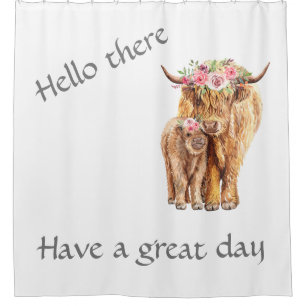 Rideaux De Douche Vaches Highland mignonnes avec fleurs