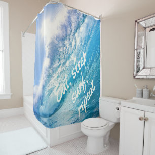 Rideaux De Douche Vague de surfeur océan bleu blanc manger dormir su