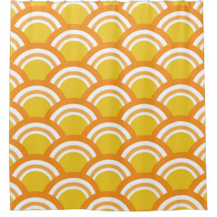 Rideaux De Douche Vague japonaise Seigaiha motif jaune orange