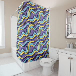 Rideaux De Douche Vagues colorées Motif Funky Retro moderne Abstrait