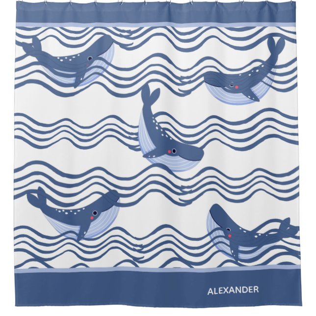 Rideaux De Douche Vagues de baleine blanche gris marine (Devant)