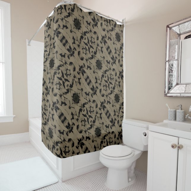 Rideaux De Douche Vagues de Noir et Brown (En situation)