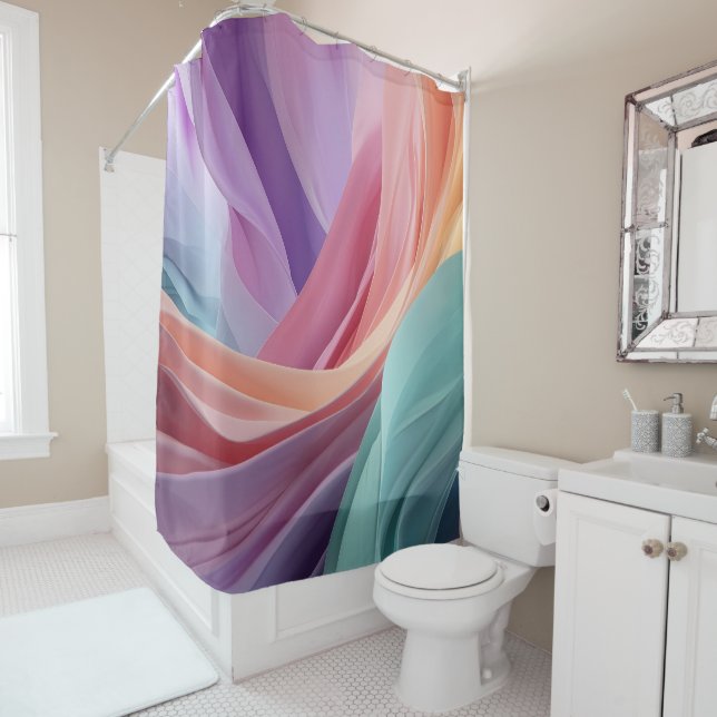 Rideaux De Douche Vagues de tissu pastel abstrait  (En situation)
