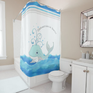 Rideaux De Douche Vagues nommées de point de polka de baleine de