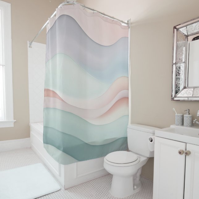 Rideaux De Douche Vagues océaniques abstraites couleurs pastel (En situation)