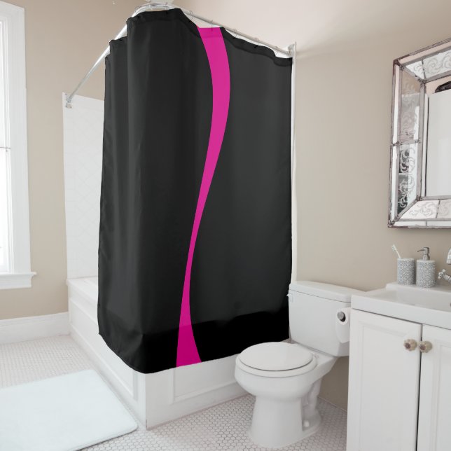 Rideaux De Douche Vagues simples 2 en Magenta et noir (En situation)